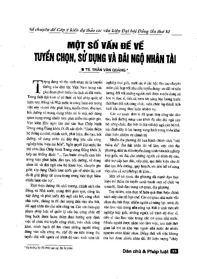 Một số vấn đề về tuyển chọn, sử dụng và đãi ngộ nhân tài