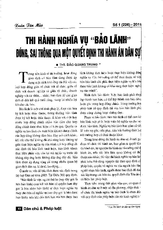 Thi hành nghĩa vụ "Bảo lãnh" đúng, sai thông qua một quyết định thi hành án dân sự