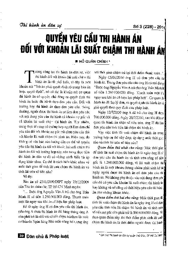 Quyền yêu cầu thi hành án đối với khoản lãi suất chậm thi hành án