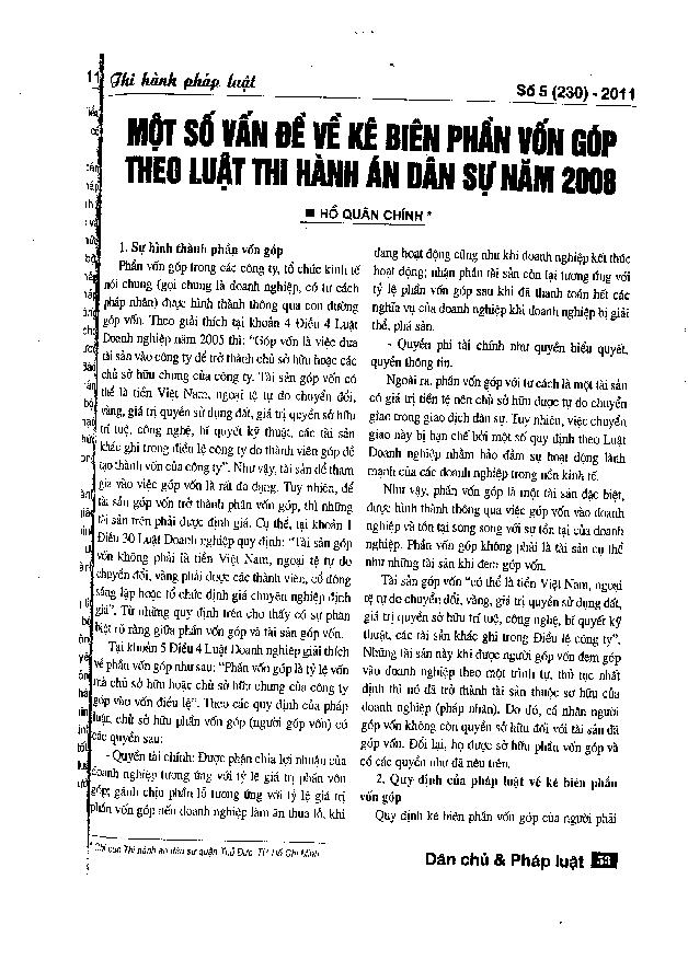 Một số vấn đề về kê biên phần góp vốn theo luật thi hành án dân sự năm 2008