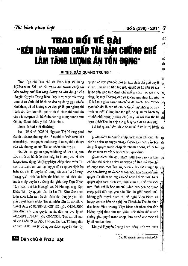 Trao đổi về bài "Kéo dài tranh chấp tài sản cưỡng chế làm tăng lượng án tồn đọng"