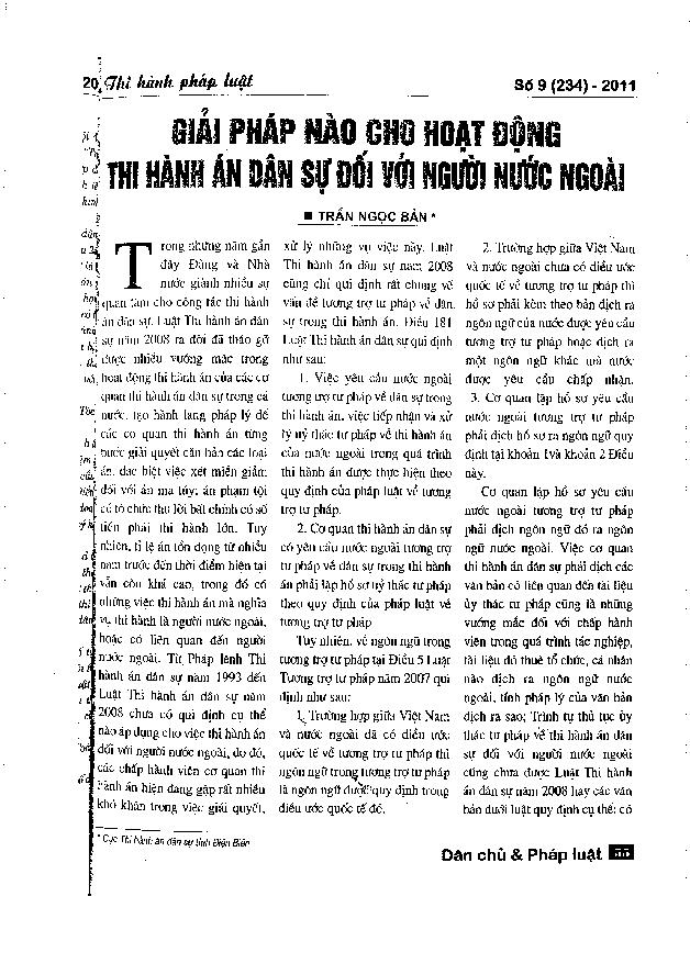 Giải pháp nào cho hoạt động thi hành án dân sựu đối với người nước ngoài