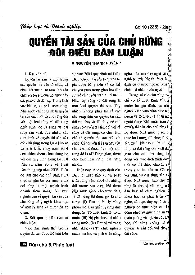 Quyền tài sản của chủ rừng - Đôi điều bàn luận