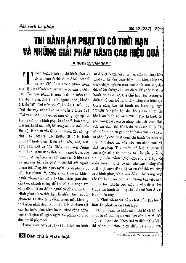 Thi hành án phạt tù có thời hạn và những giải pháp nâng cao hiệu quả