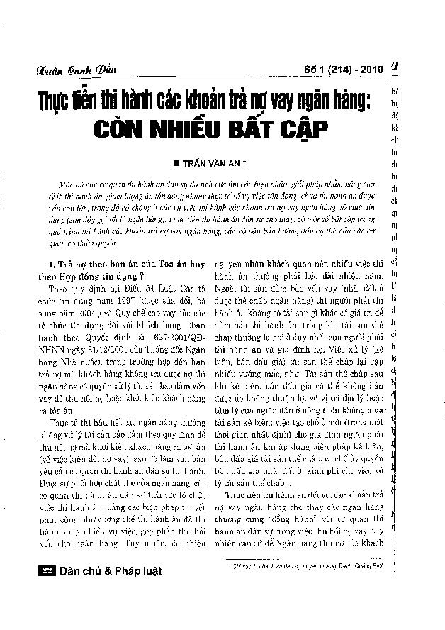 Thực tiễn thi hành các khoản trả nợ vay ngân hàng: còn nhiều bất cập