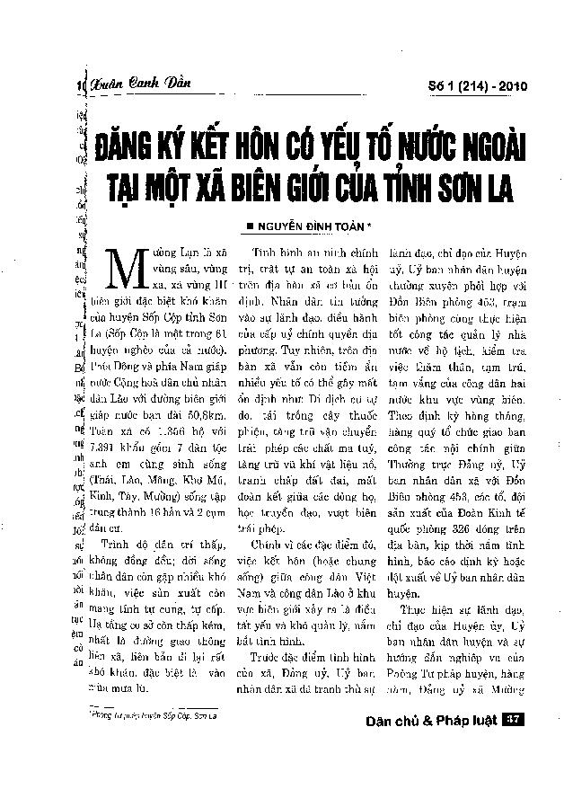 Đăng ký kết hôn có yếu tố nước ngoài tại một xã biên giới của tỉnh Sơn La