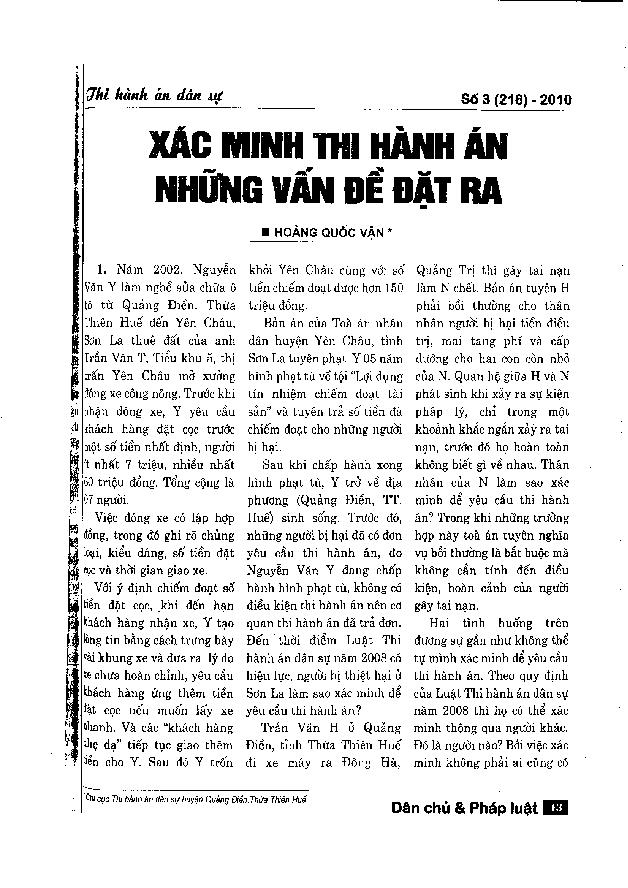 Xác minh thi hành án những vấn đề đặt ra