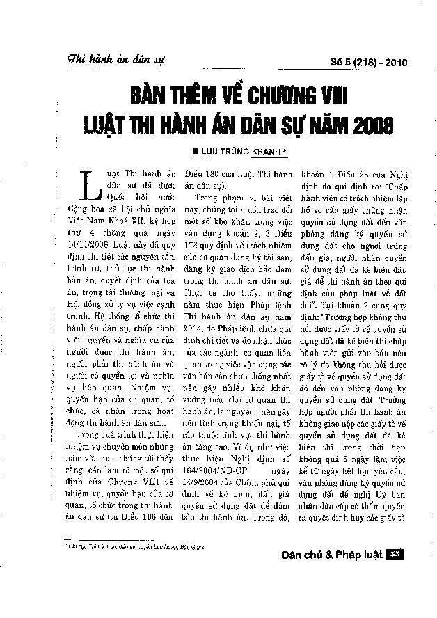 Bàn thêm về chương VIII luật thi hành án dân sự năm 2008