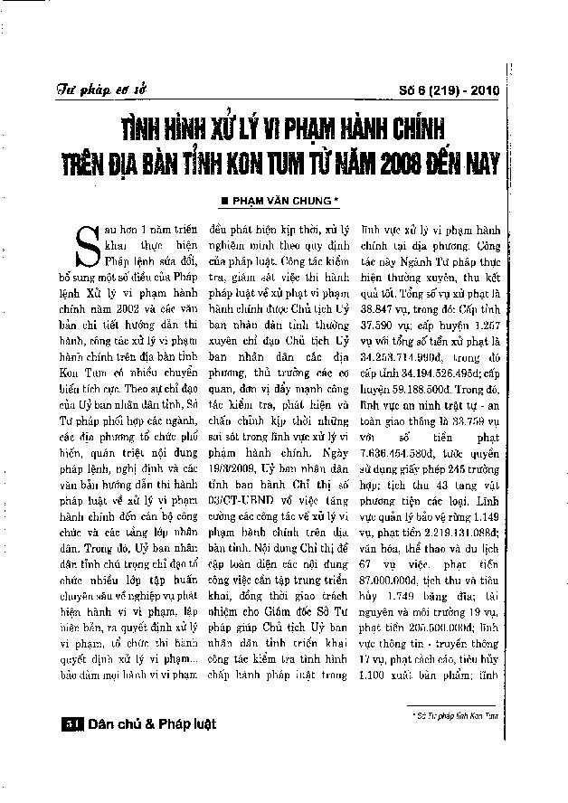 Tình hình xử lý vi phạm hành chính trên địa bàn tỉnh Kon Tum từ năm 2008 đến nay