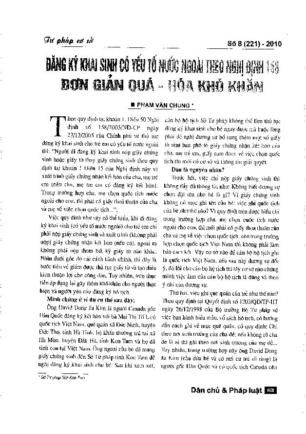 Đăng ký khai sinh có yếu tố nước ngoài theo nghị định 158 đơn giản quá - hóa khó khăn