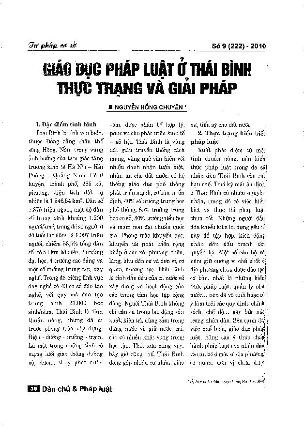 Giáo dục pháp luật ở Thái Bình - thực trạng và giải pháp