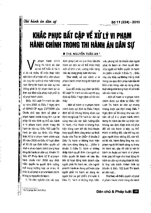 Khắc phục bất cập về xử lý vi phạm hành chính trong thi hành án dân sự