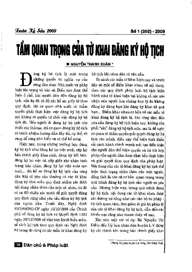 Tầm quan trọng của tờ khai đăng kí hộ tịch