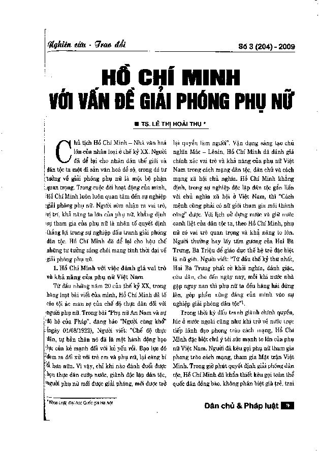 Hồ Chí Minh với vấn đề giải phóng phụ nữ