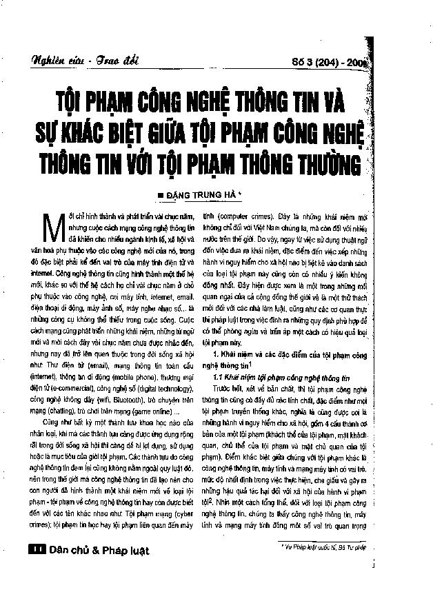 Tội phạm công nghệ thông tin và sự khác biệt giữa tội phạm công nghệ thông tin với tội phạm thông thường