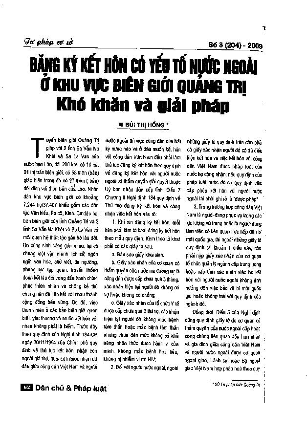 Đăng ký kết hôn có yếu tố nước ngoài ở khu vực biên giới Quảng Trị khó khăn và giải pháp