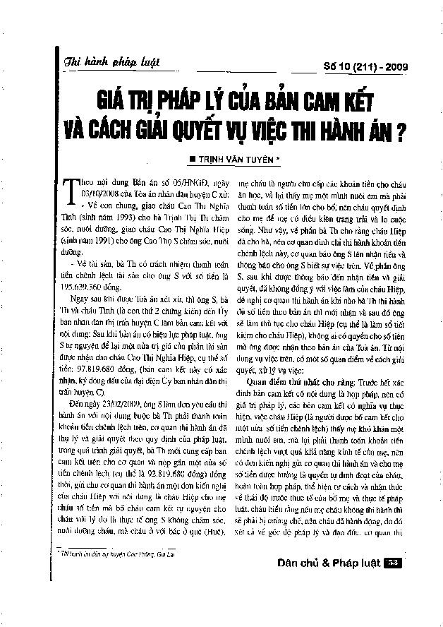 Giá trị pháp lý của bản cam kết và cách giải quyết vụ việc thi hành án