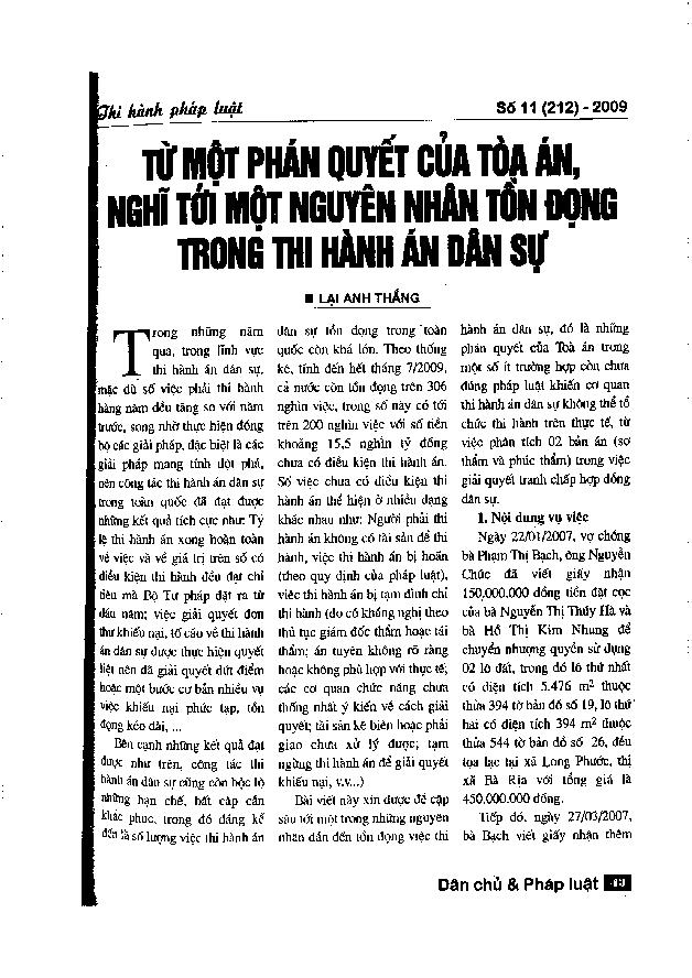 Từ một phán quyết của tòa án, nghĩ tới một nguyên nhân tồn đọng trong thi hành án dân sự