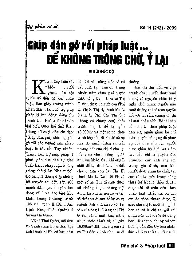 Giúp dân gỡ rối pháp luật để không trông chờ, ỷ lại