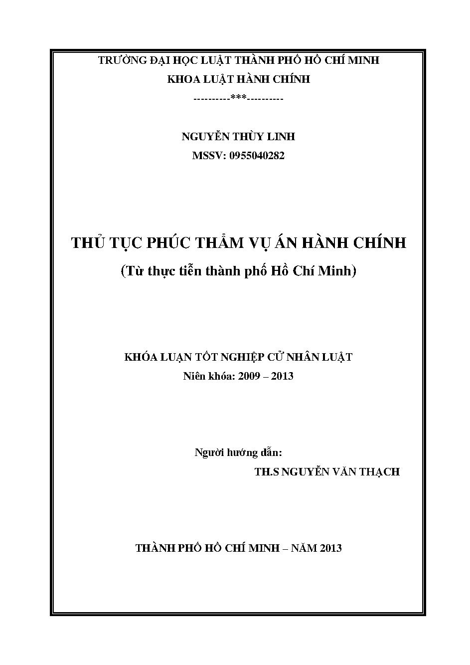 Thủ tục phúc thẩm vụ án hành chính : Từ thực tiễn thành phố Hồ Chí Minh