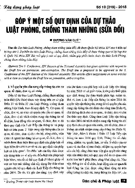 Góp ý một số quy định của Dự thảo Luật Phòng, chống tham nhũng (sửa đổi)