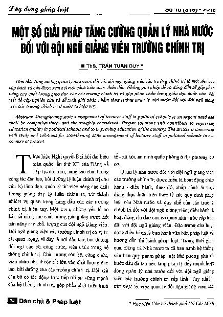 Một số giải pháp tăng cường quản lý nhà nước đối với đội ngũ giảng viên trường chính trị