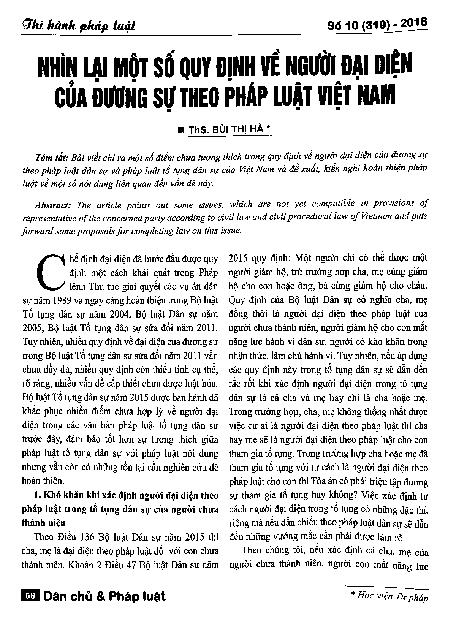Nhìn lại một số quy định về người đại diện của đương sự theo pháp luật Việt Nam