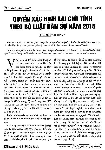 Quyền xác định lại giới tính theo Bộ luật Dân sự năm 2015