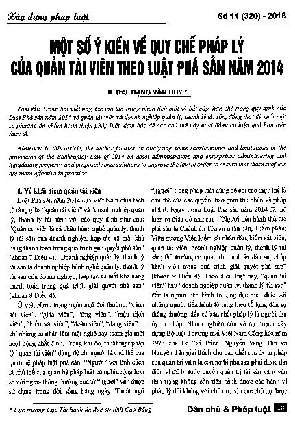 Một số ý kiến về quy chế pháp lý của quản tài viên theo Luật Phá sản năm 2014