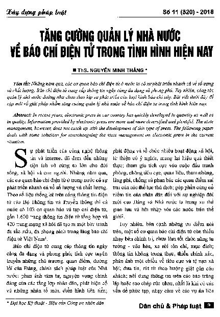 Tăng cường quản lý nhà nước về báo chí điện tử trong tình hình hiện nay