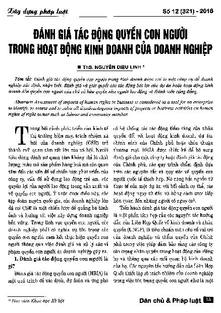 Đánh giá tác động quyền con người trong hoạt động kinh doanh của doanh nghiệp