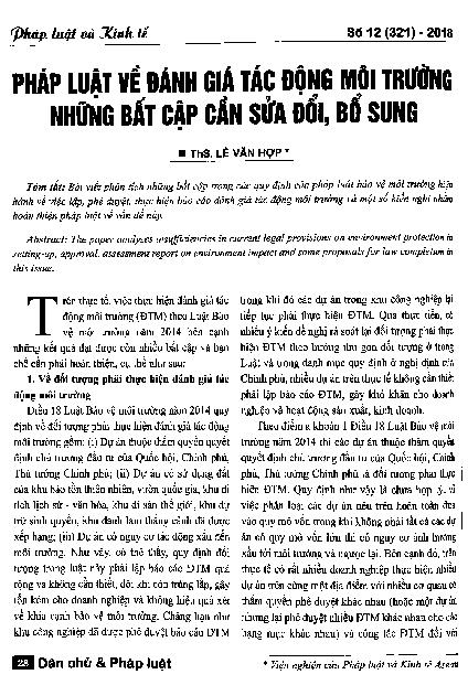 Pháp luật về đánh giá tác động môi trường những bất cập cần sửa đổi, bổ sung