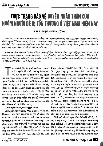 Thực trạng bảo vệ quyền nhân thân của nhóm người dễ bị tổn thương ở Việt Nam hiện nay