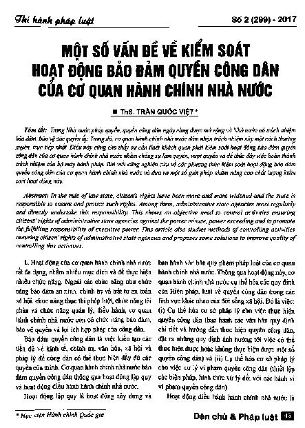 Một số vấn đề về kiểm soát hoạt động bảo đảm quyền công dân của cơ quan hành chính nhà nước