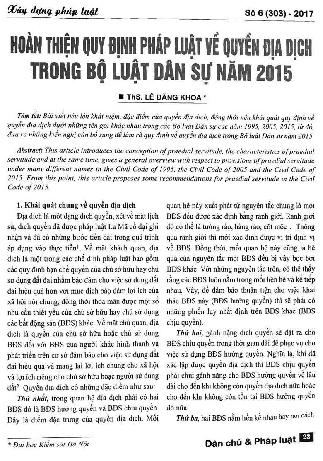 Hoàn thiện quy định pháp luật về quyền địa dịch trong Bộ luật Dân sự năm 2015