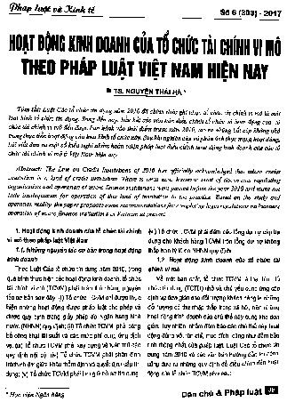 Hoạt động kinh doanh của tổ chức tài chính vi mô theo pháp luật Việt Nam hiện nay