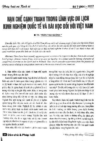 Hạn chế cạnh tranh trong lĩnh vực du lịch kinh nghiệm quốc tế và bài học đối với Việt Nam
