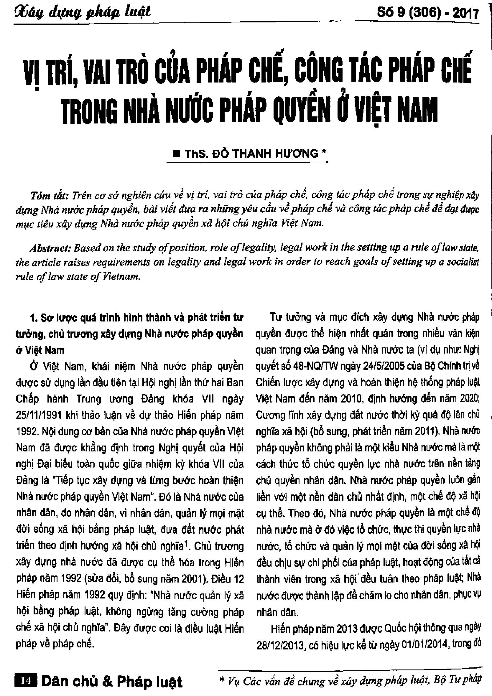 Vị trí, vai trò của pháp chế, công tác pháp chế trong nhà nước pháp quyền ở Việt Nam