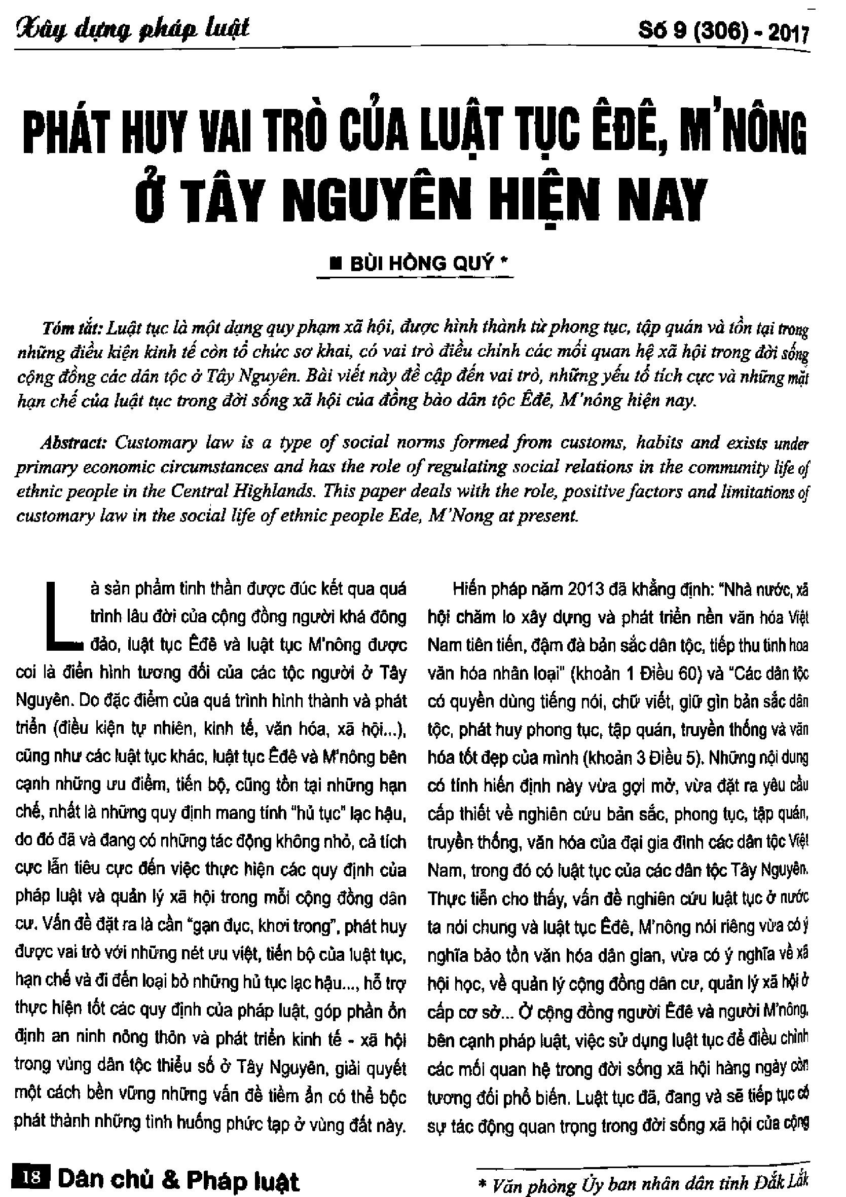 Phát huy vai trò của luật tục Êđê, M'Nông ở Tây Nguyên hiện nay