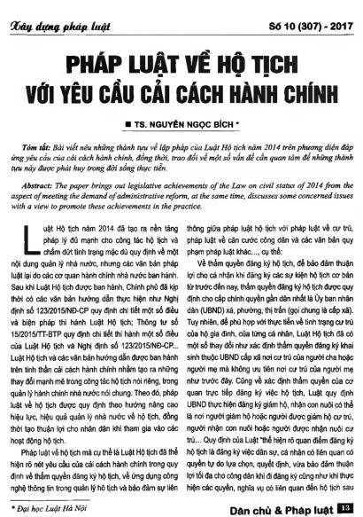 Pháp luật về hộ tịch với yêu cầu cải cách hành chính