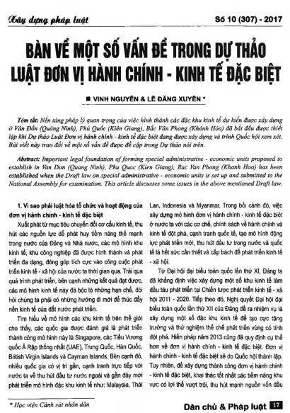 Bàn về một số vấn đề trong Dự thảo Luật đơn vị hành chính - kinh tế đặc biệt