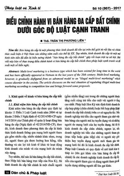 Điều chỉnh hành vi bán hàng đa cấp bất chính dưới gốc độ Luật Cạnh tranh