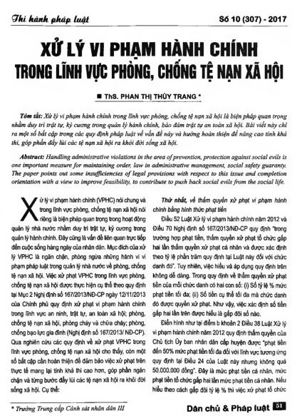 Xử lý vi phạm hành chính trong lĩnh vực phòng, chống tệ nạn xã hội