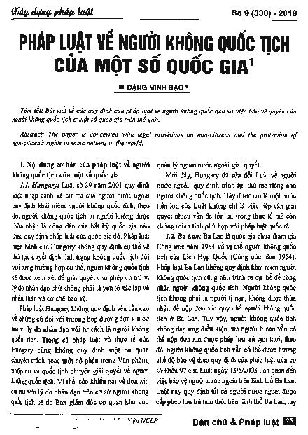 Pháp luật về người không quốc tịch của một số quốc gia