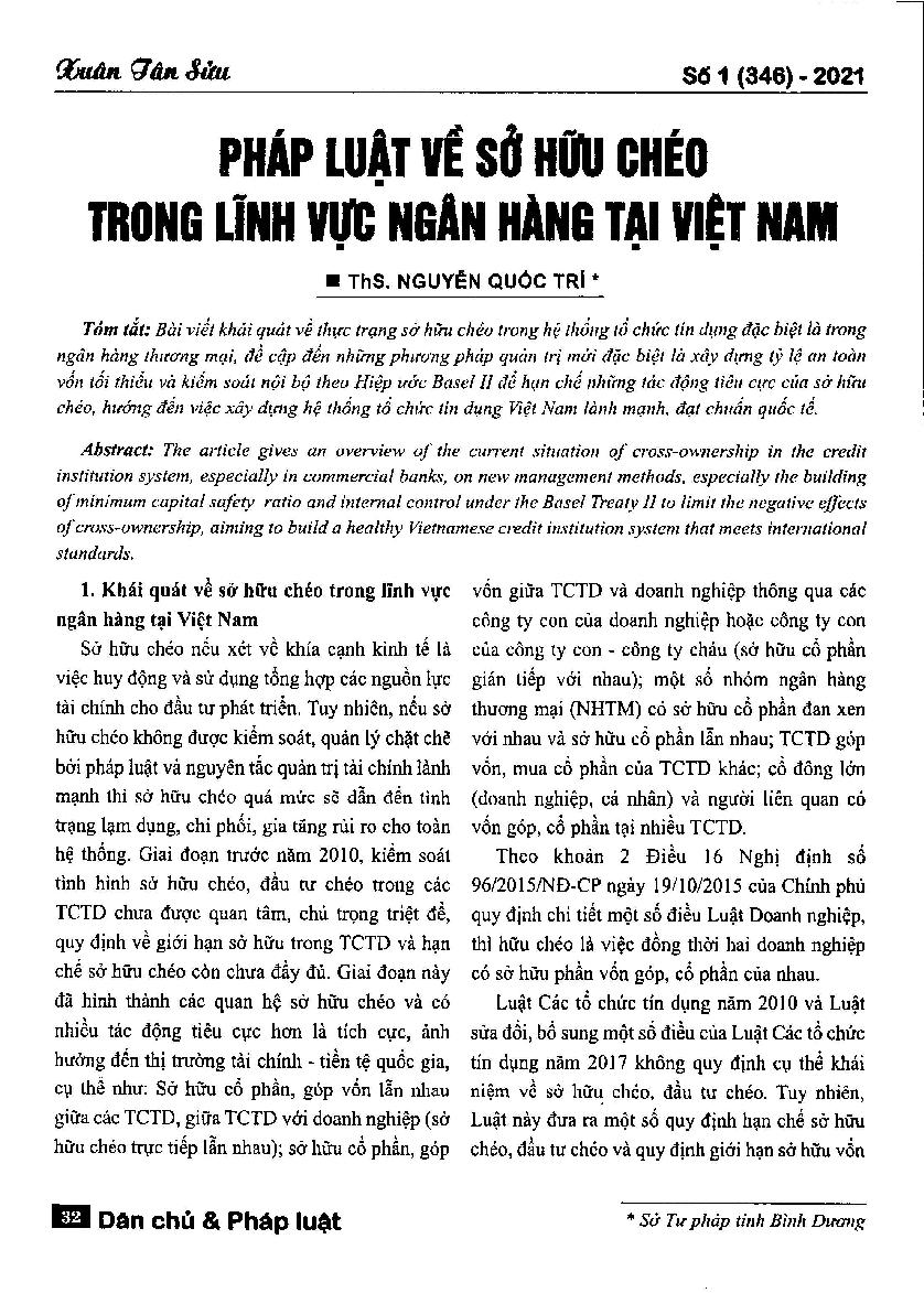 Pháp luật về sở hữu chéo trong lĩnh vực ngân hàng tại Việt Nam