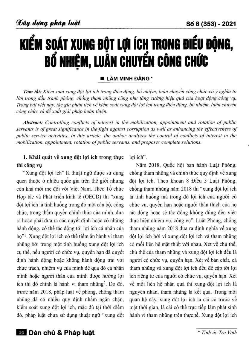 Kiểm soát xung đột lợi ích trong điều động, bổ nhiệm, luân chuyển công chức