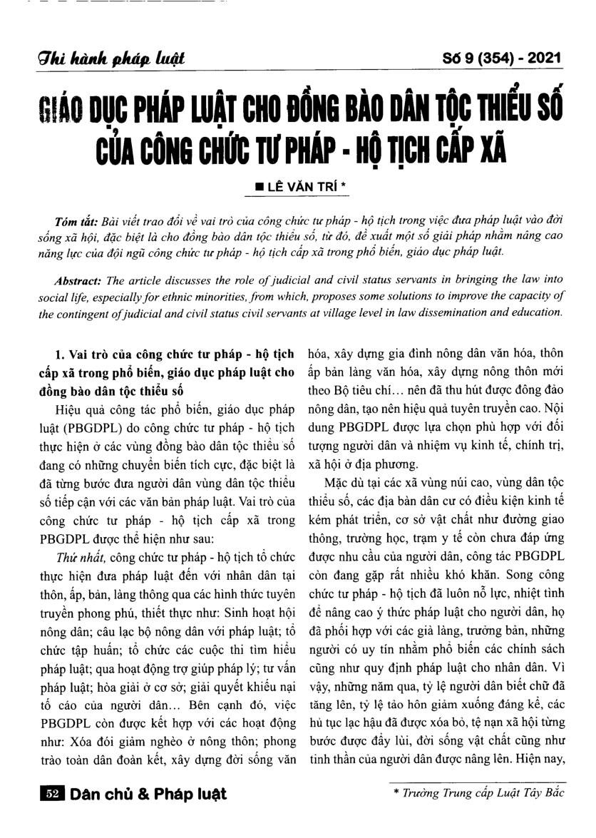 Giáo dục pháp luật cho đồng bào dân tộc thiểu số của công chức thư pháp - hộ tịch cấp xã