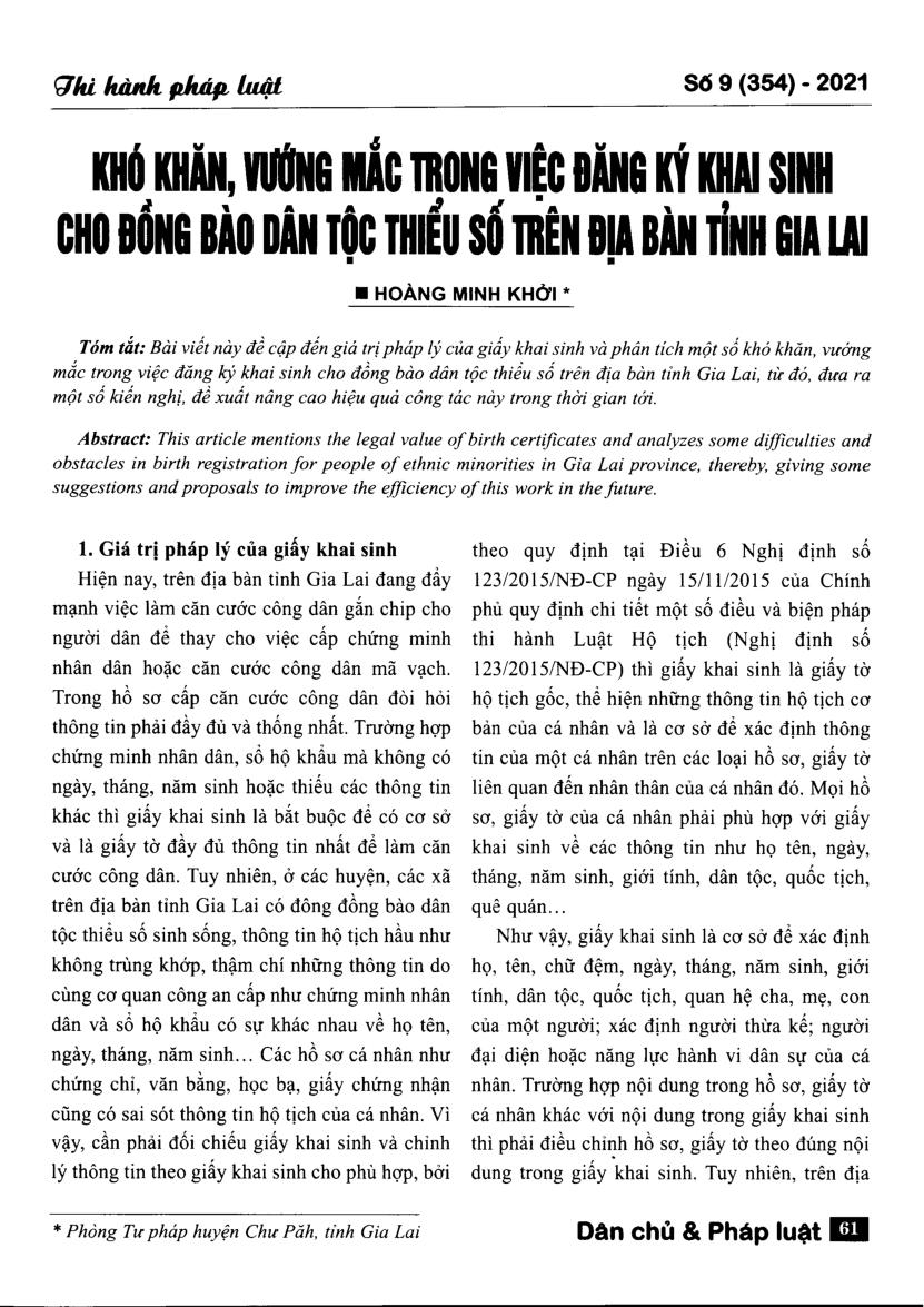 Khó khăn, vướng mắc trong việc đăng ký khai sinh cho đồng bào dân tộc thiểu số trên địa bàn tỉnh Gia Lai