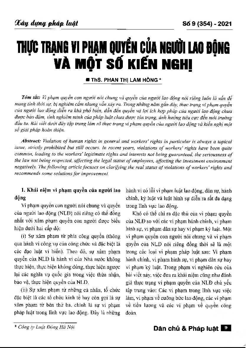 Thực trạng vi phạm quyền của người lao động và một số kiến nghị