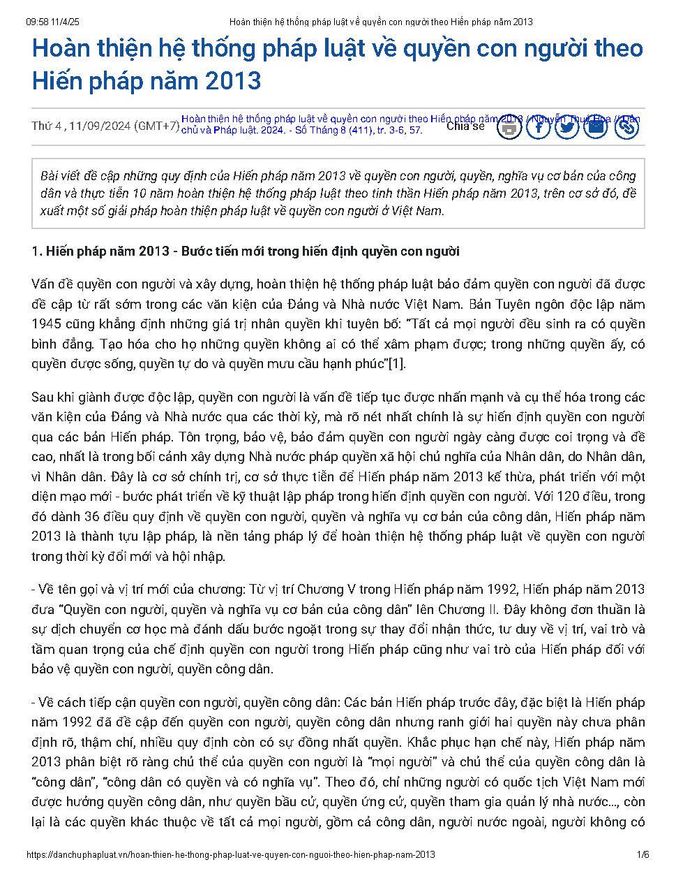 Hoàn thiện hệ thống về quyền con người theo Hiến pháp năm 2013